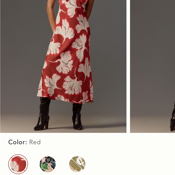 Anthropologie Red and Cream Floral Midi Dress - Picture 5 of 7